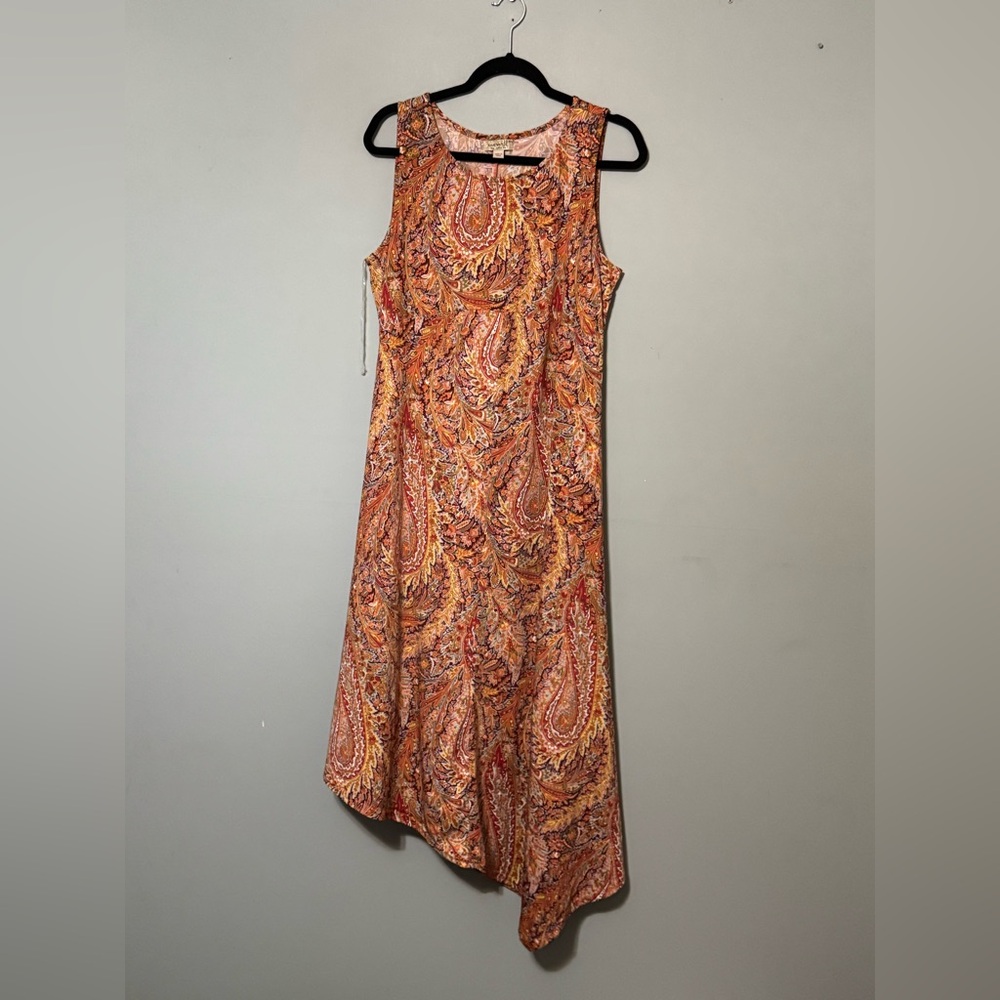 ONE WORLD Orange and Red Paisley Midi Dress